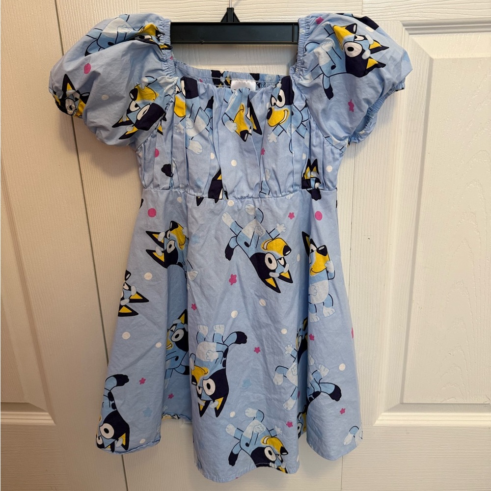 Blue Puff Sleeve Square Neck Casual Sundress
